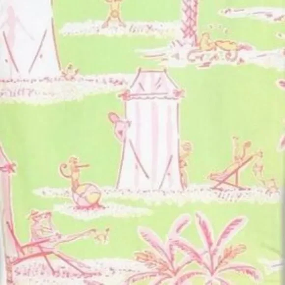 VTG Lilly Pulitzer Cabana Banana Green/Pink Cropped Elastic Waist Pant Size M - Picture 3 of 3